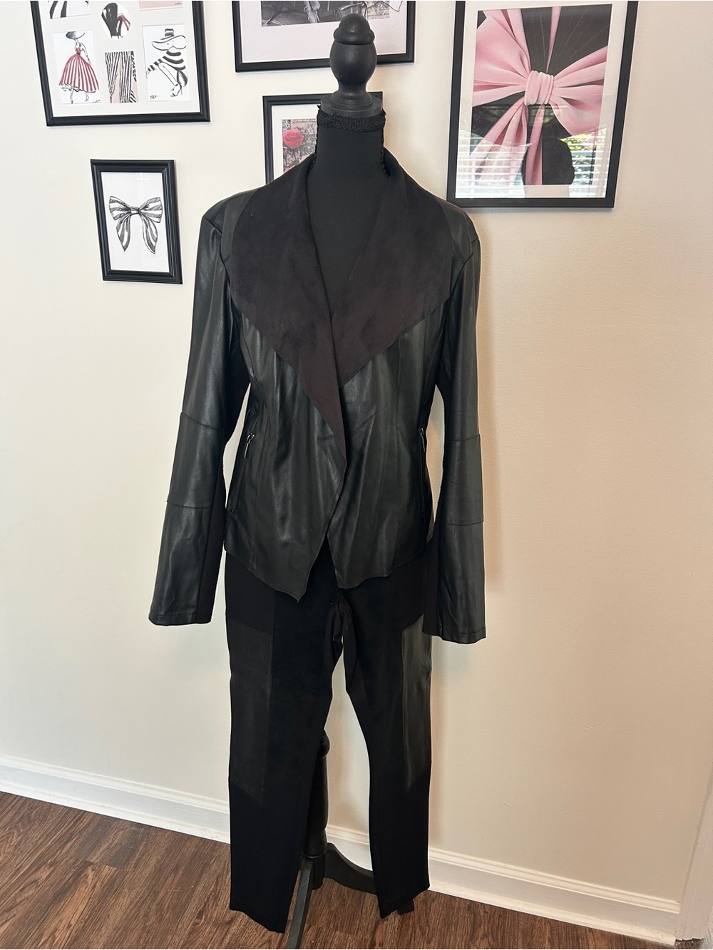 Bar III Black Leather and Suede Moto Jacket with Mathing Pants